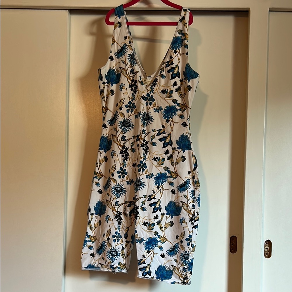 Urban Outfitters Blue and White Sleeveless Jumpsuit V-Neck